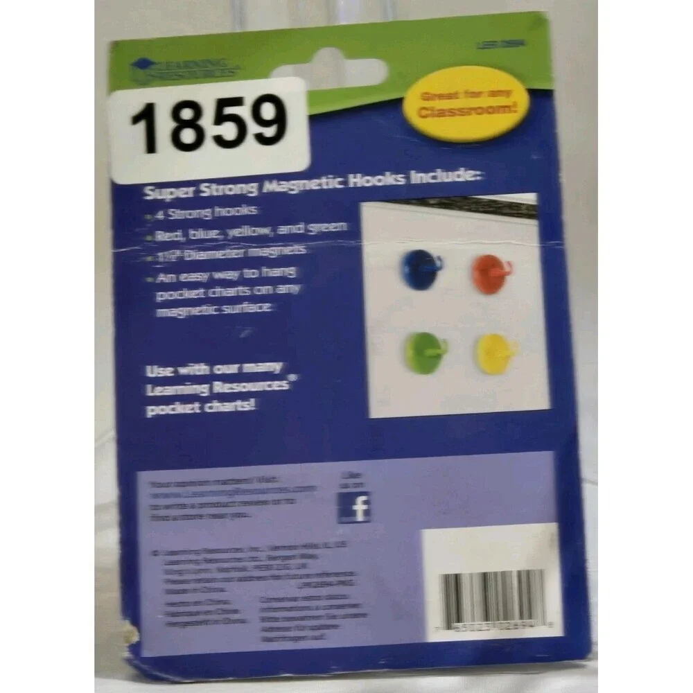 Learning Resources Super Strong Magnets w/ Hooks Colored Refrigerator Whiteboard